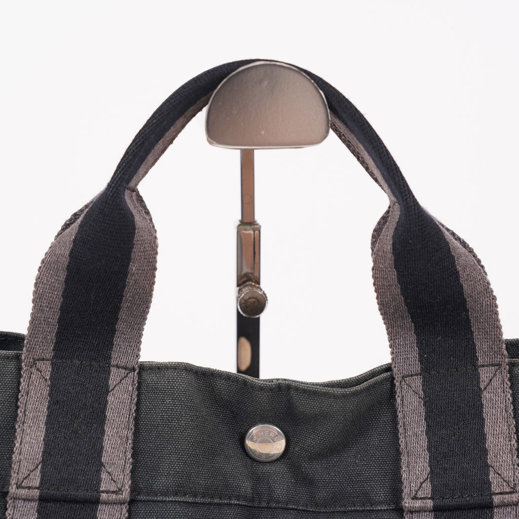 HERMES Fourre-Tout MM Black Canvas Tote Bag Hand Bag Purse Used 07A08605005