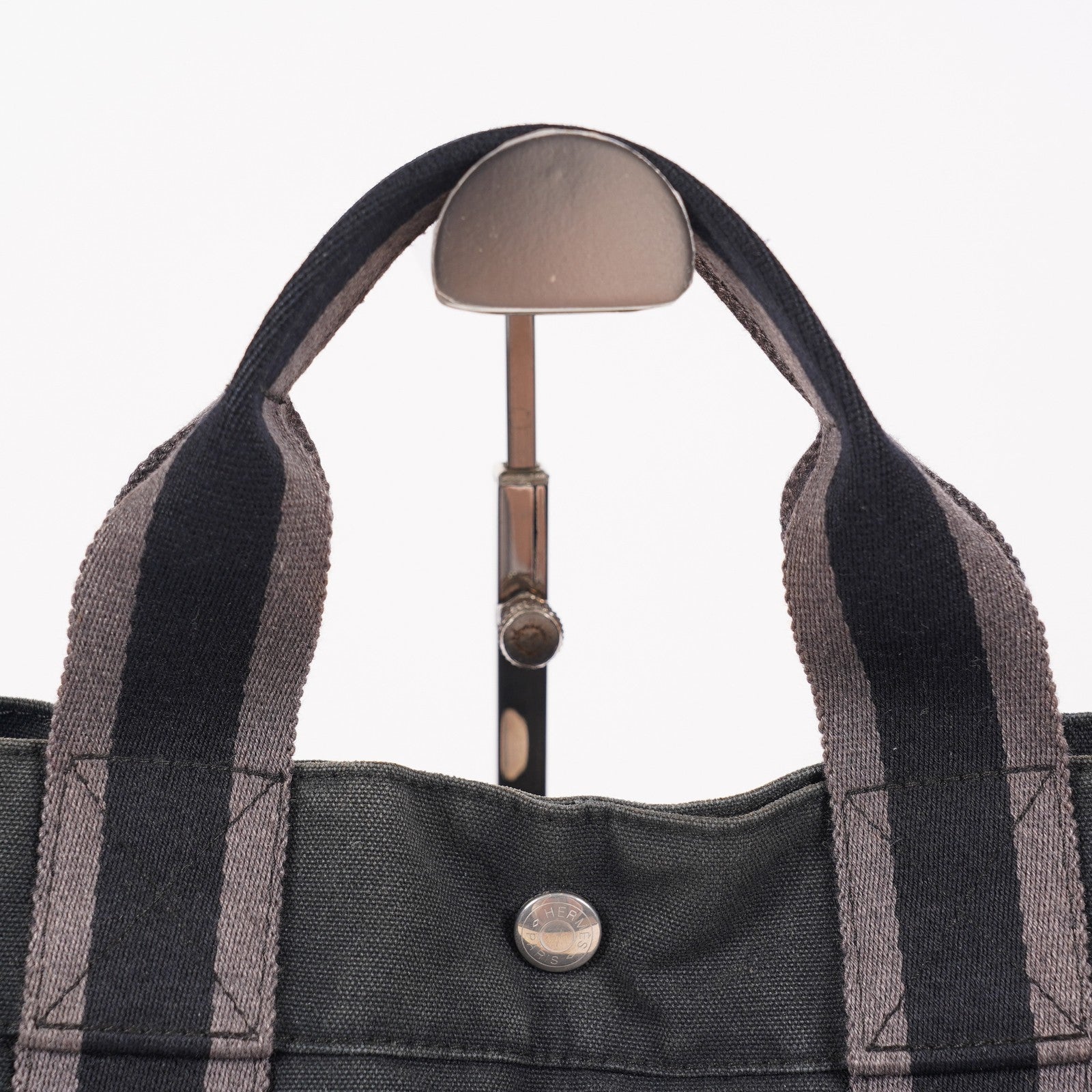 HERMES Fourre-Tout MM Black Canvas Tote Bag Hand Bag Purse Used 07A08605005