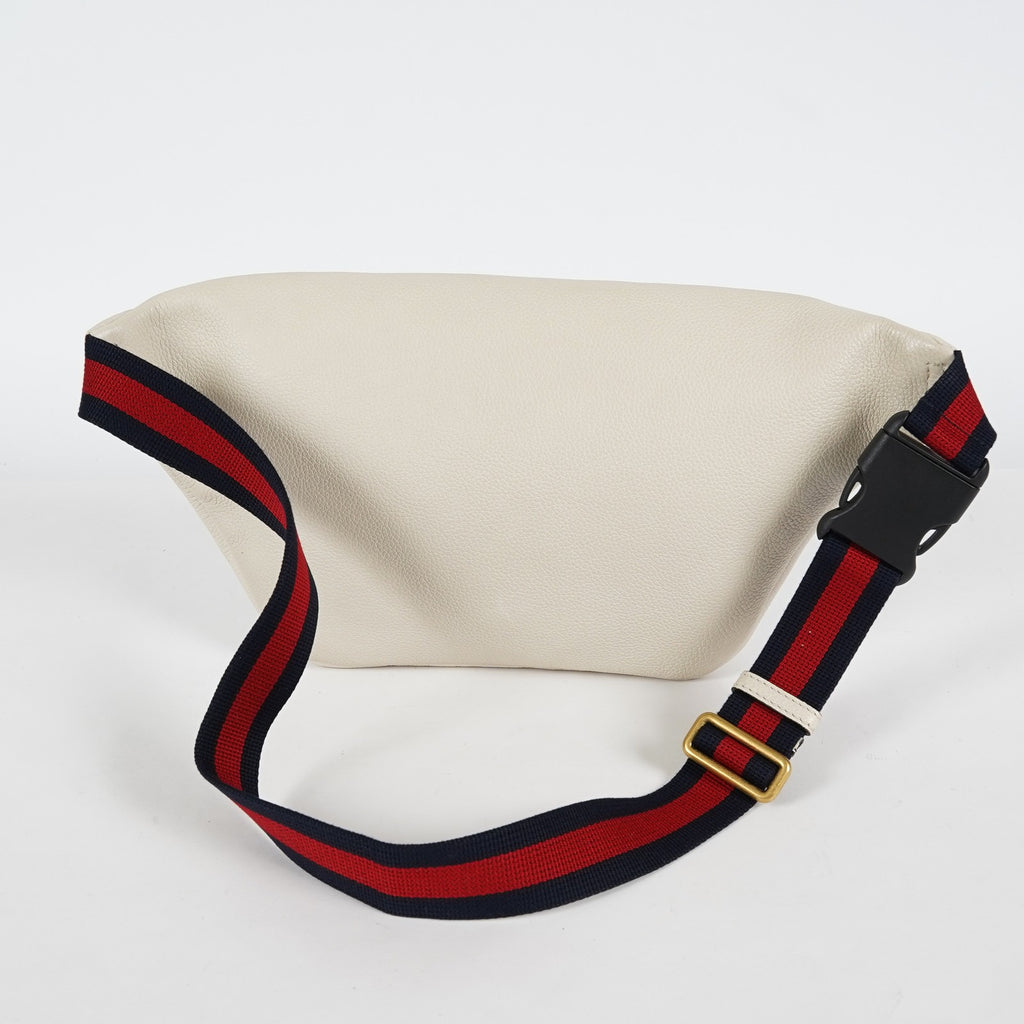 Gucci Print Belt Bag White Leather Waist Bag Web Strap Used 530412 07E013850017