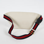 Gucci Print Belt Bag White Leather Waist Bag Web Strap Used 530412 07E013850017