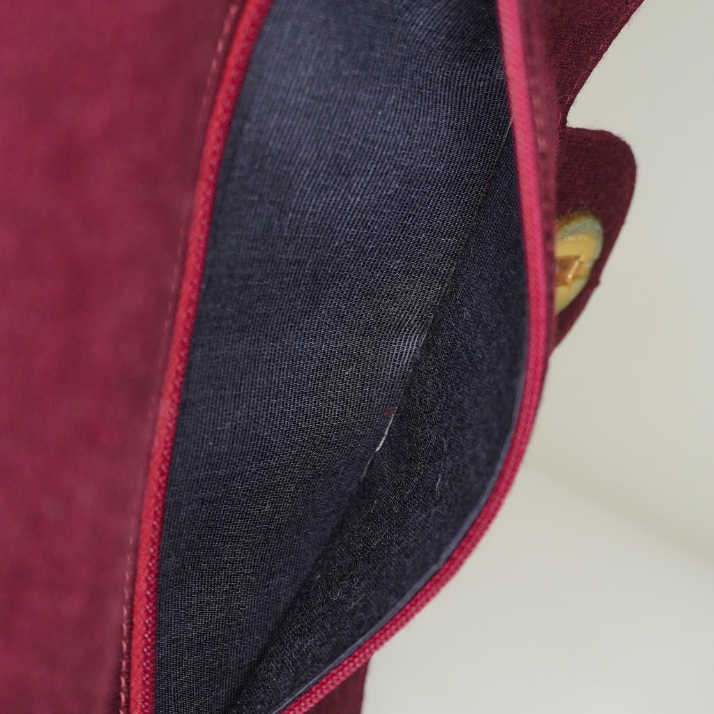 CHANEL Matelasse Double Flap 25 Shoulder Bag Suede Burgundy Used 07E1519360027