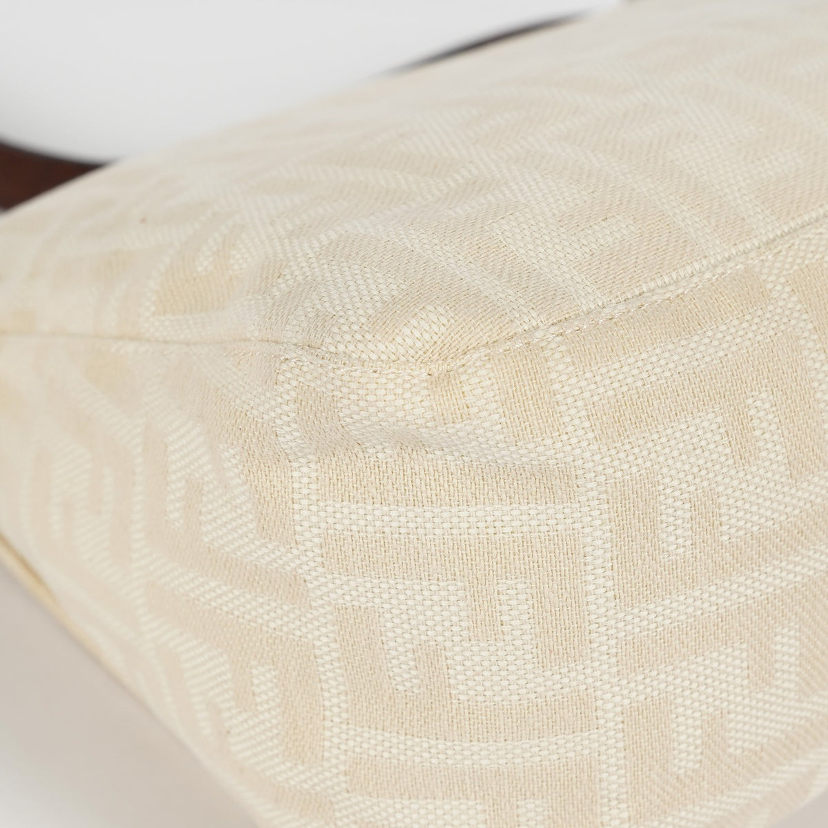 Fendi Mamma Baguette Zucca Canvas Shoulder Bag Ivory Brown Leather 08E187150020