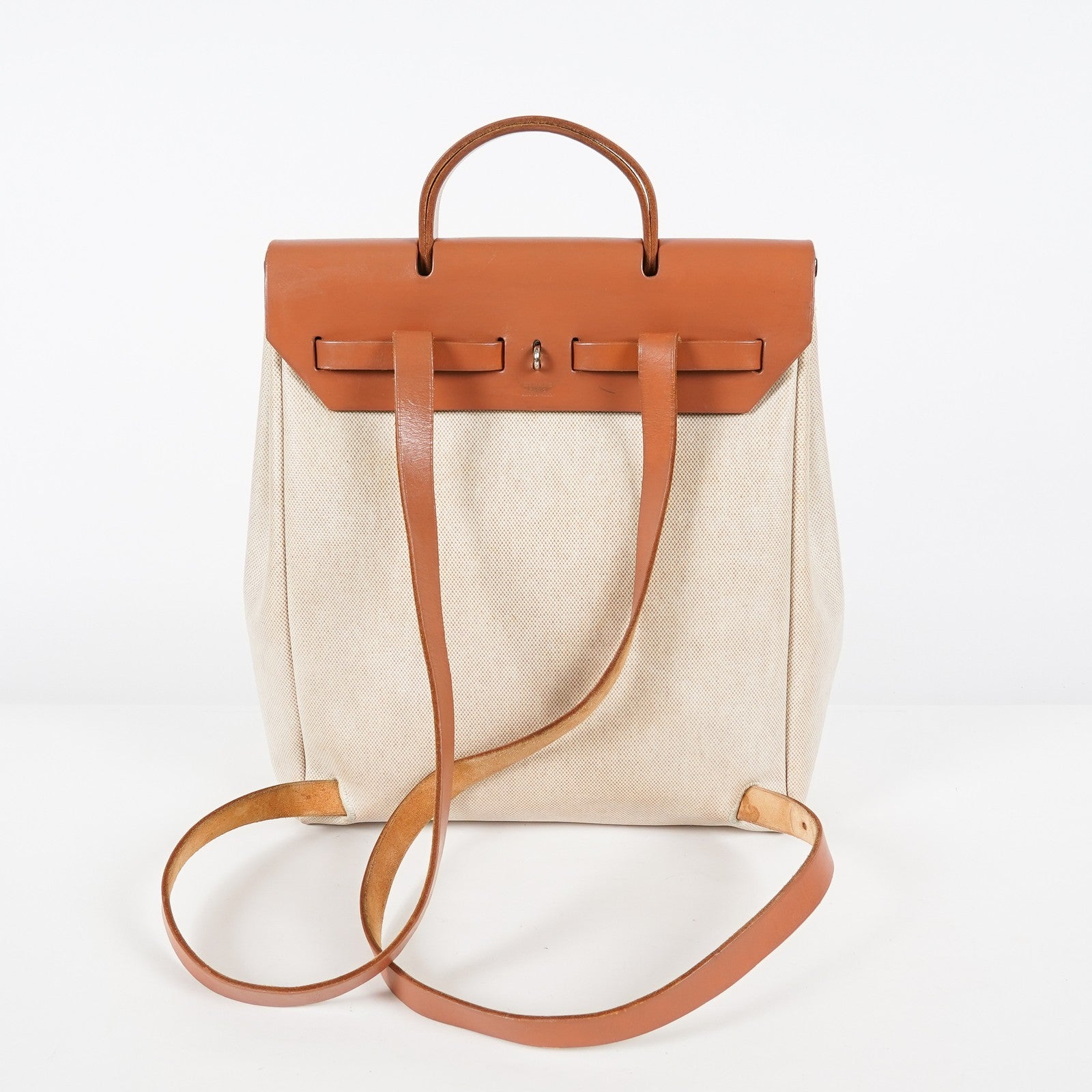 Hermes Herbag Ado PM Used Beige Canvas Brown Leather 2WAY Backpack 07A325834431