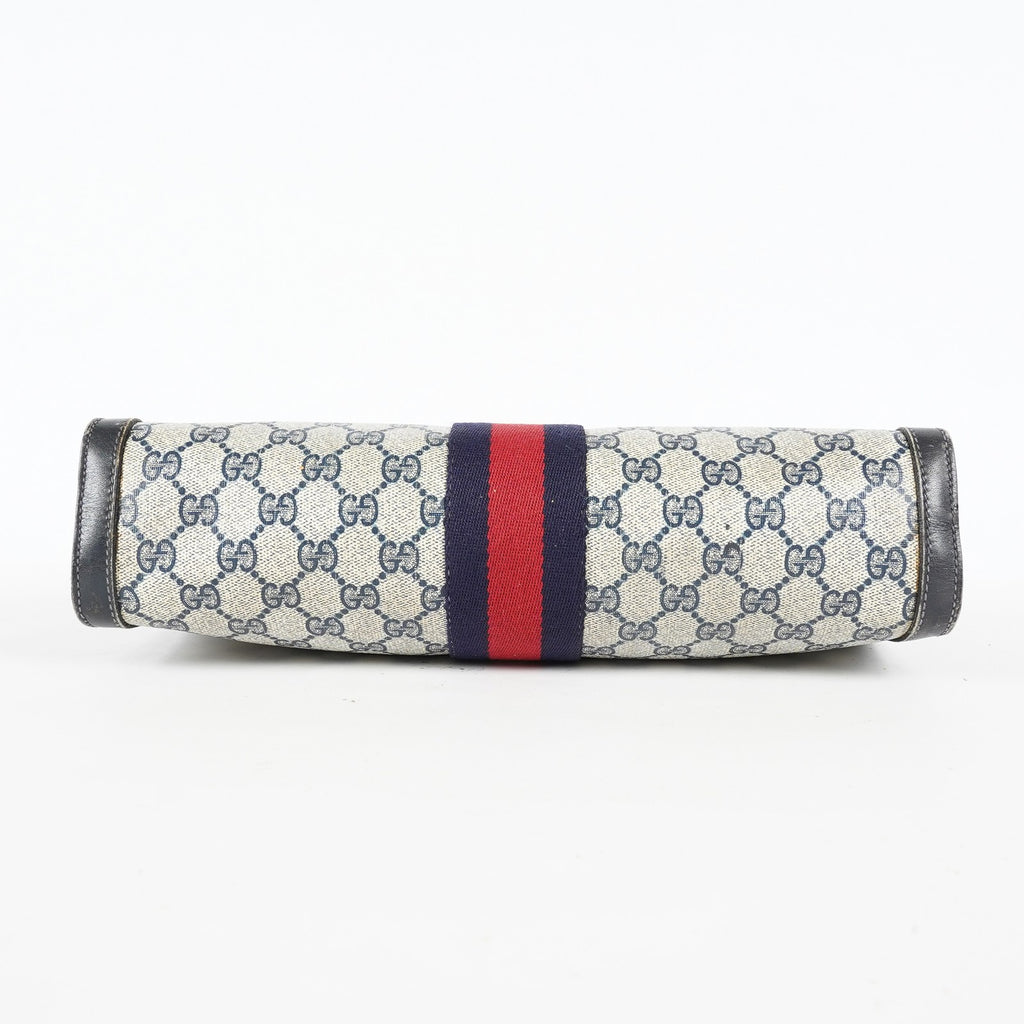 Gucci Clutch Bag Navy GG Canvas Leather Used Pouch Second Bag 09M441019708