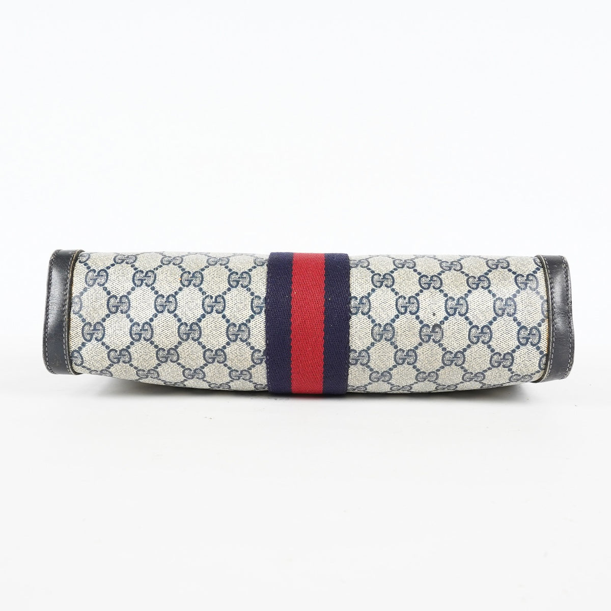 Gucci Clutch Bag Navy GG Canvas Leather Used Pouch Second Bag 09M441019708