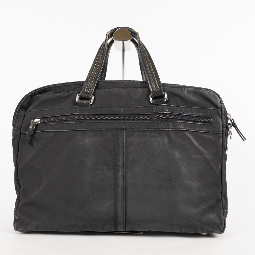 Coach Varick Briefcase Business Bag Brown Nylon Leather Tablet Laptop XY90