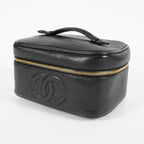 Chanel Caviar Skin CC Vanity Bag Black Leather Used Vintage 07E046490027