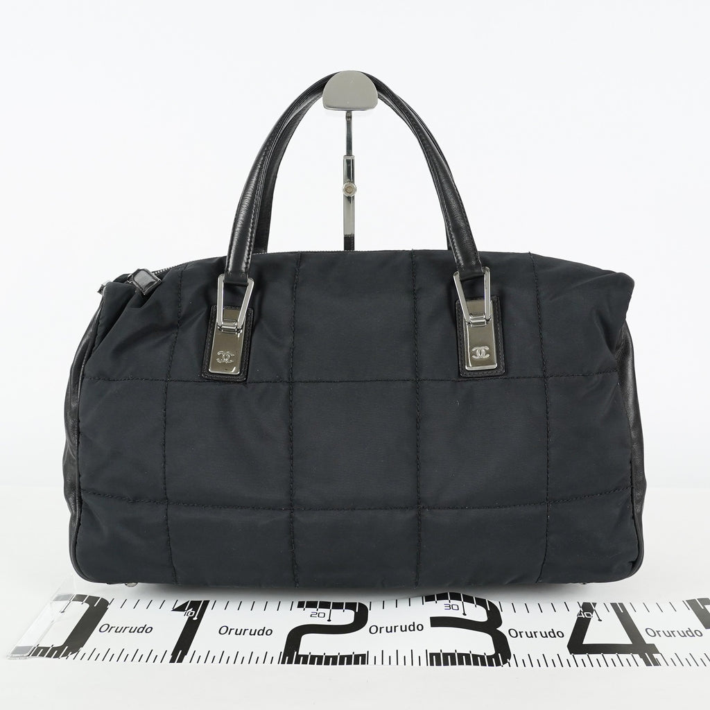 Chanel Chocolate Bar Nylon Mini Boston Bag 35cm Black Silver HW 07E314180008