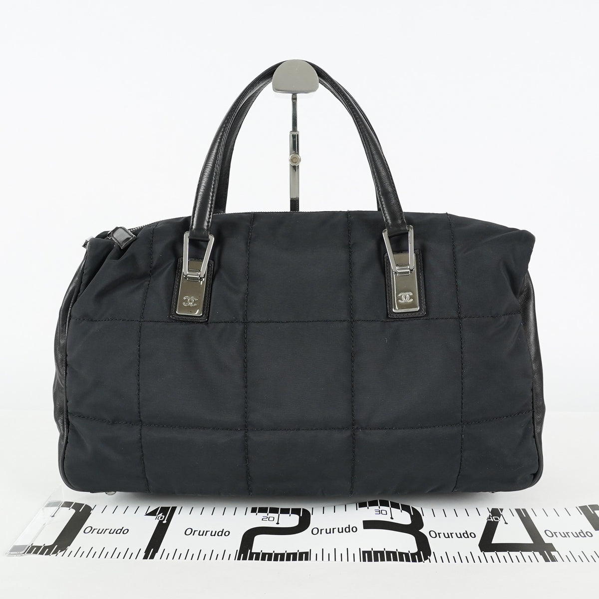 Chanel Chocolate Bar Nylon Mini Boston Bag 35cm Black Silver HW 07E314180008