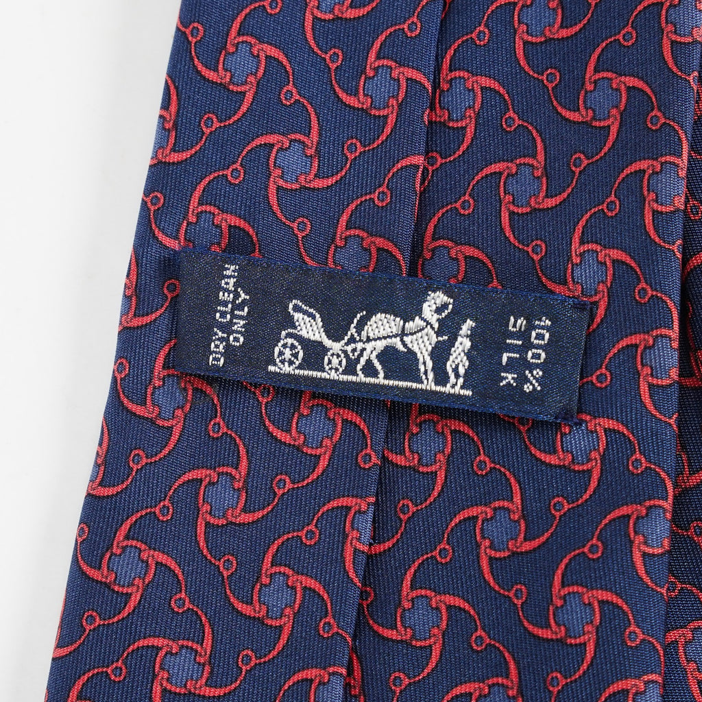 HERMES Neck tie Silk Navy Blue Red Pinwheel pattern japan seller vintage XYZ262