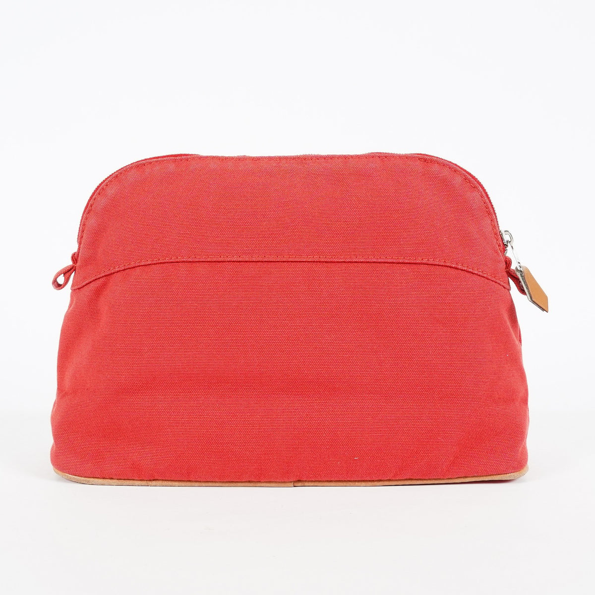 Hermes Bolide Pouch 27 Red Canvas Leather Trim Zip Cosmetic Bag Used 08E26825007