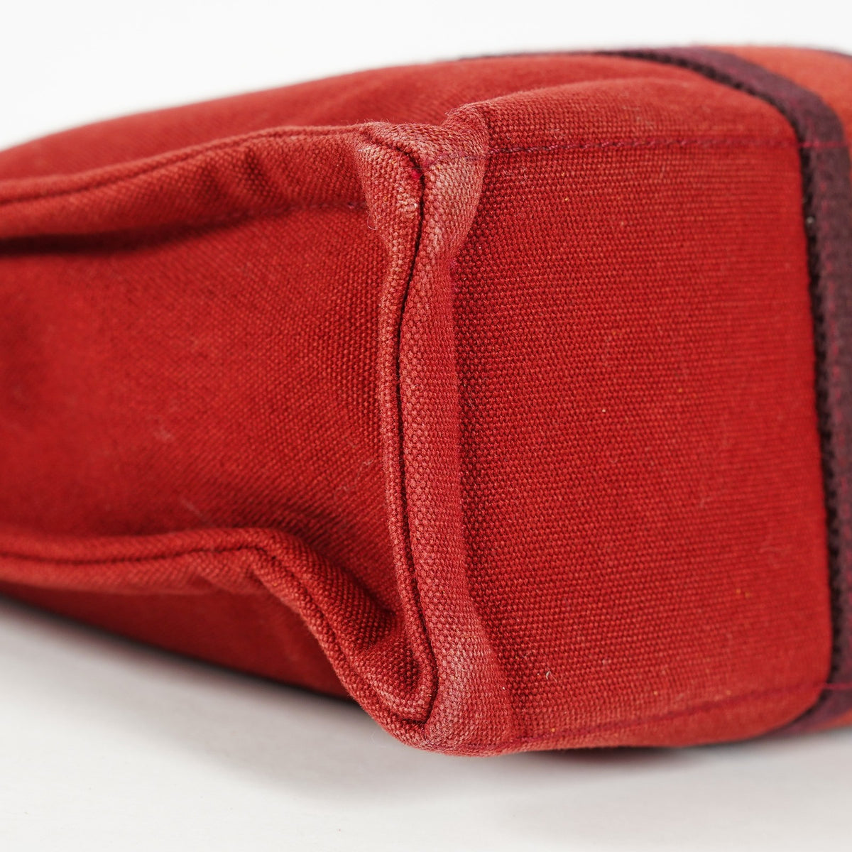 Hermes Fourre-Tout PM Red Canvas Leather Tote Bag Used Vintage 09E05825011