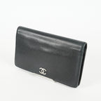 Chanel Caviar Skin Long Bifold Wallet Black Leather Used with Box 05E412310016