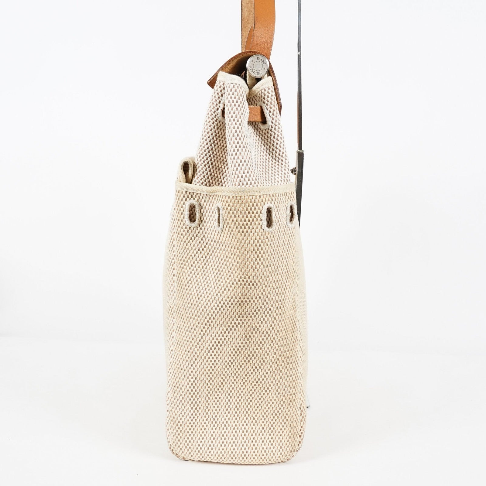 Hermes Herbag MM Toile Canvas Leather Beige 2way Handbag Bag 07E364950012