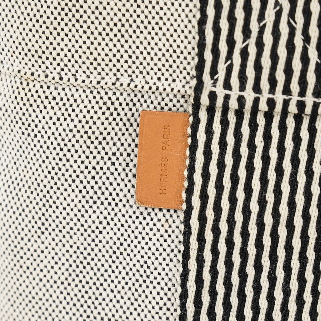 HERMES Fourre Tout PM Canvas Tote Hand Bag Gray Black Stripe 08E23825010