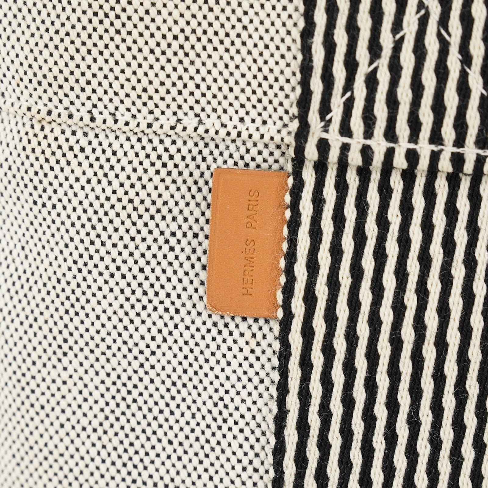 HERMES Fourre Tout PM Canvas Tote Hand Bag Gray Black Stripe 08E23825010
