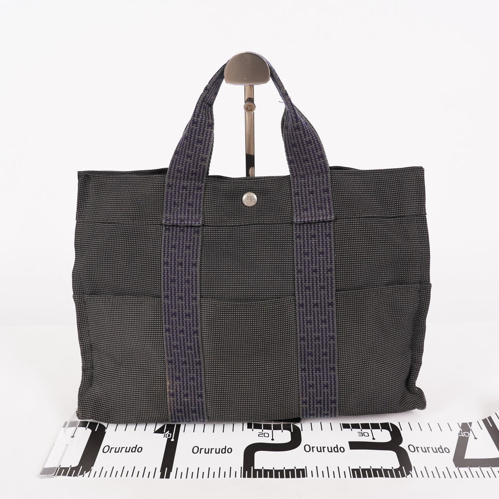 Hermes Herline MM Tote Bag Gray Canvas H Logo Used 07E20825001