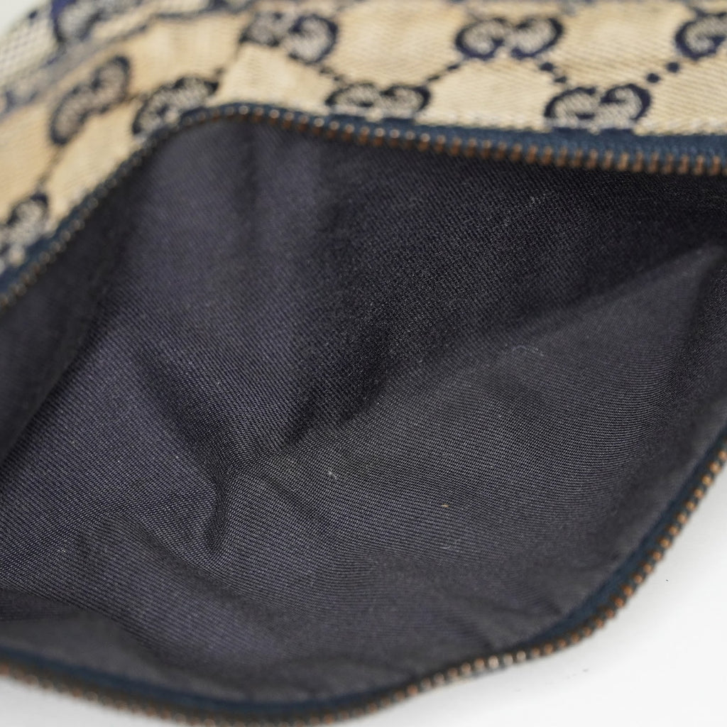 GUCCI GG Canvas Waist Belt Bag Beige Navy Sherry Web Vintage Used 08E162530010