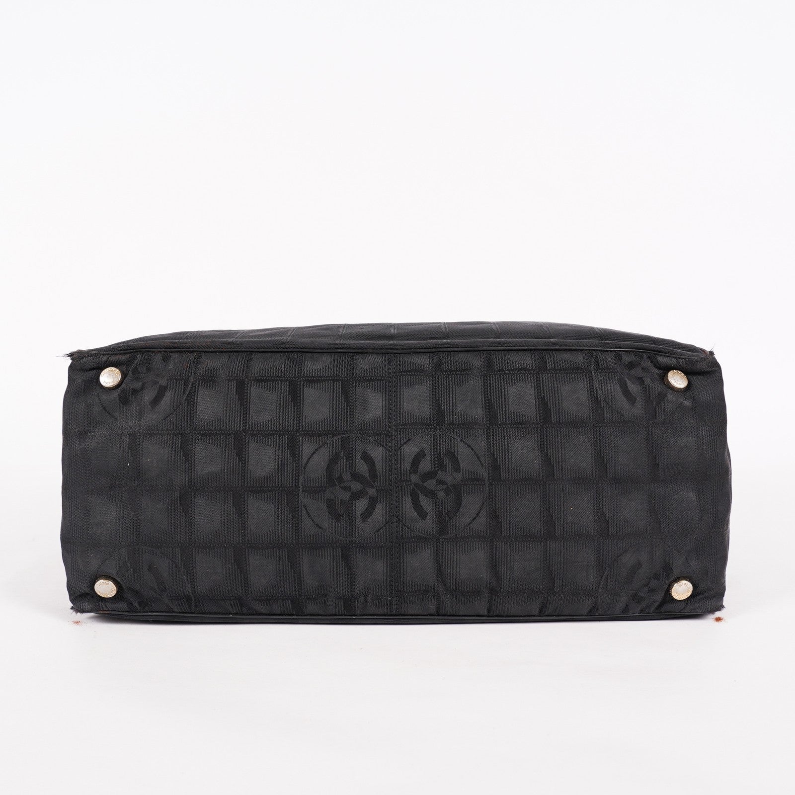 Chanel Old Travel Line Tote MM Black Nylon Shoulder Bag CC Used 06E111155030