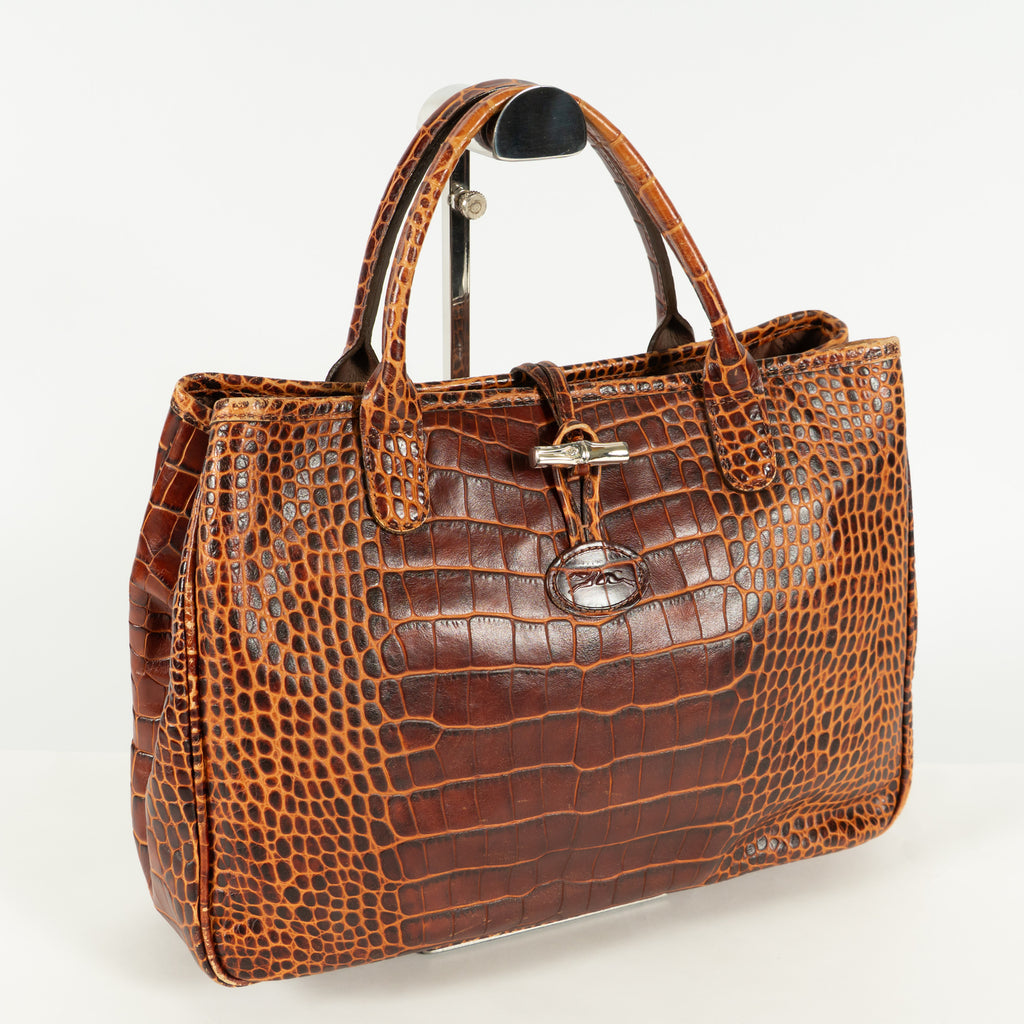 Longchamp leather Tote Bag Brown Shiny finish Medium Elegant 25306352632