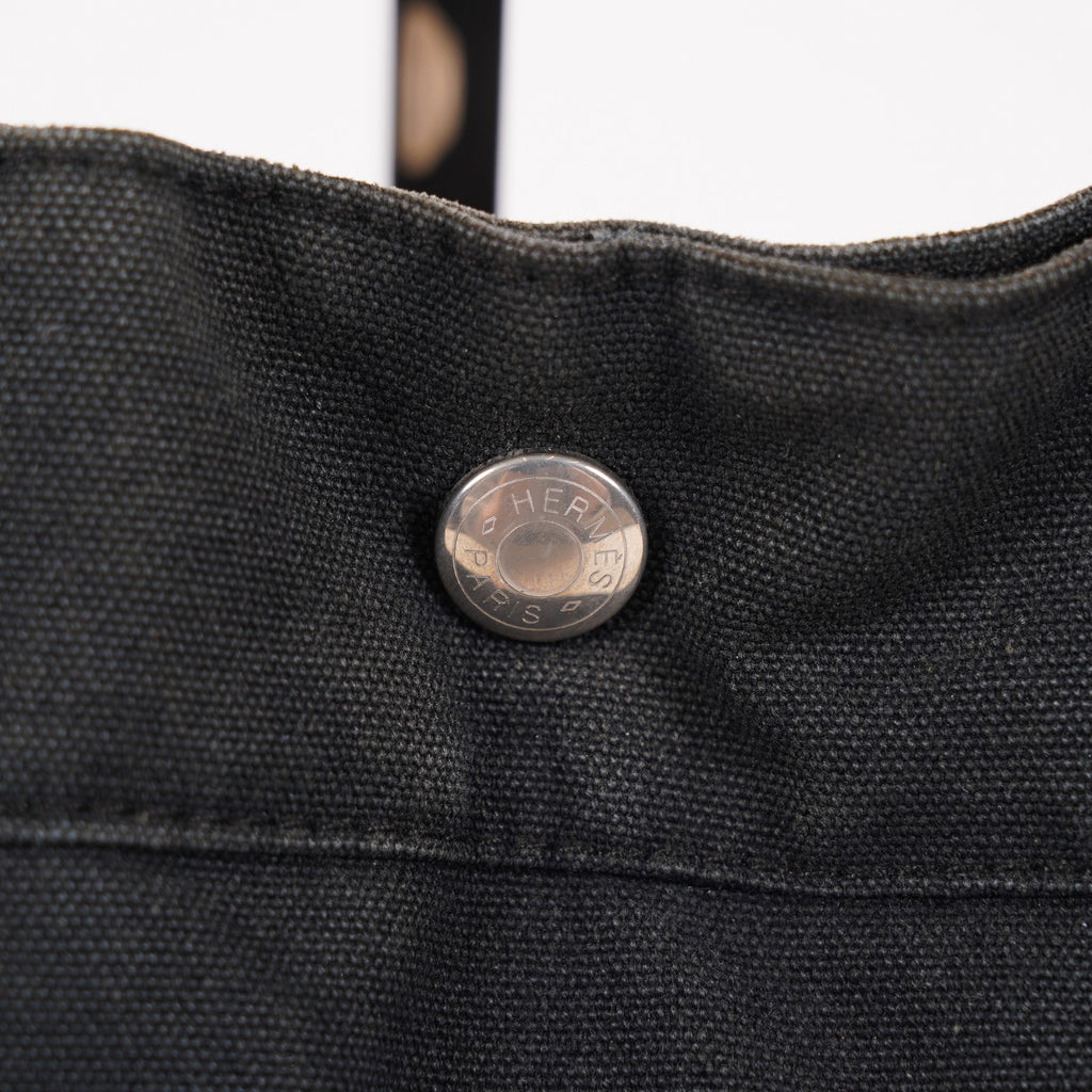 HERMES Fourre-Tout MM Black Canvas Tote Bag Hand Bag Purse Used 07A08605005