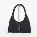 Gucci Jackie Vintage Handbag Shoulder Bag 30cm Black Canvas Leather 07E153190009