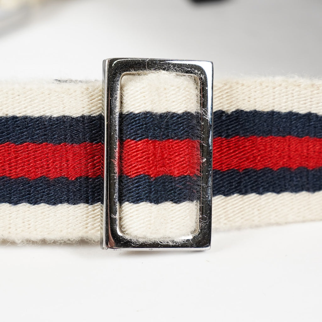 GUCCI GG Canvas Waist Belt Bag Beige Navy Sherry Web Vintage Used 08E162530010