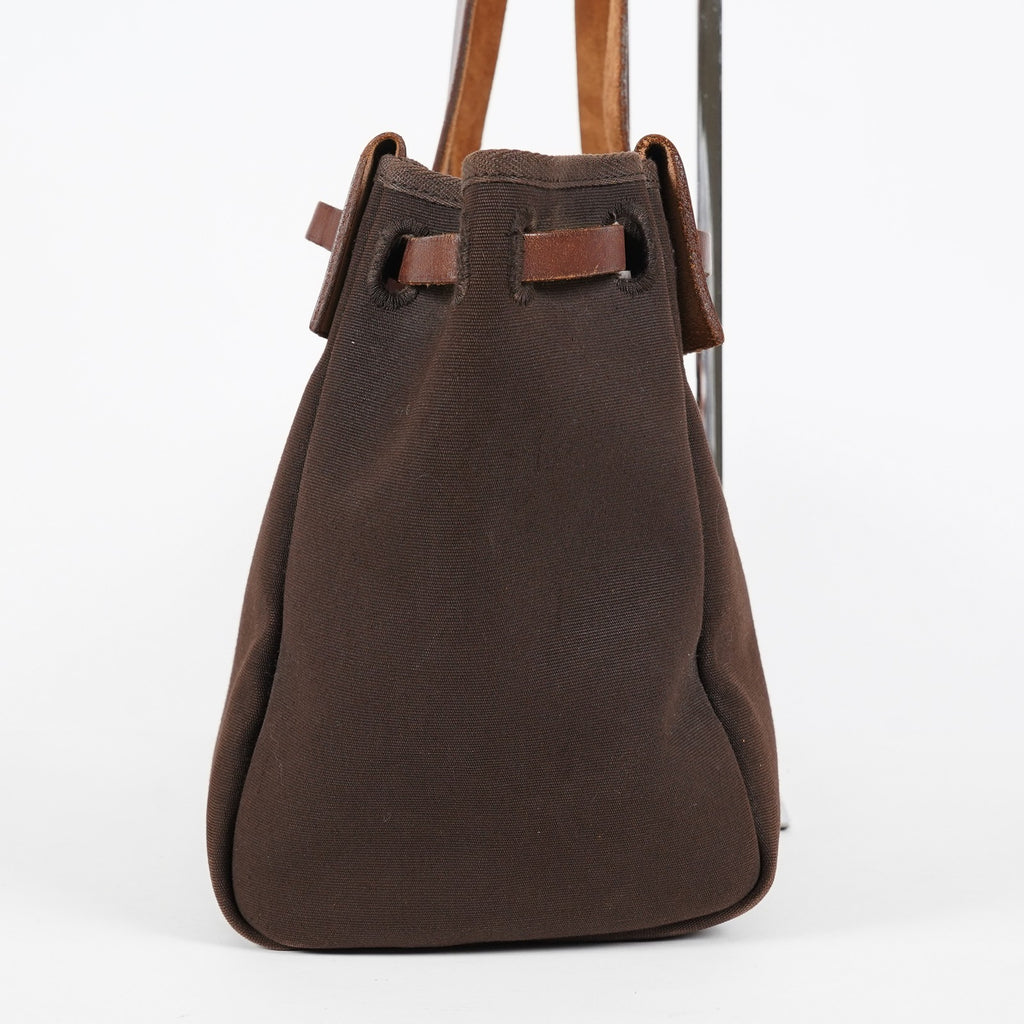 HERMES Herbag Cabas PM Brown Canvas & Leather Tote Bag Used Vintage 07A185720031