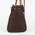 HERMES Herbag Cabas PM Brown Canvas & Leather Tote Bag Used Vintage 07A185720031