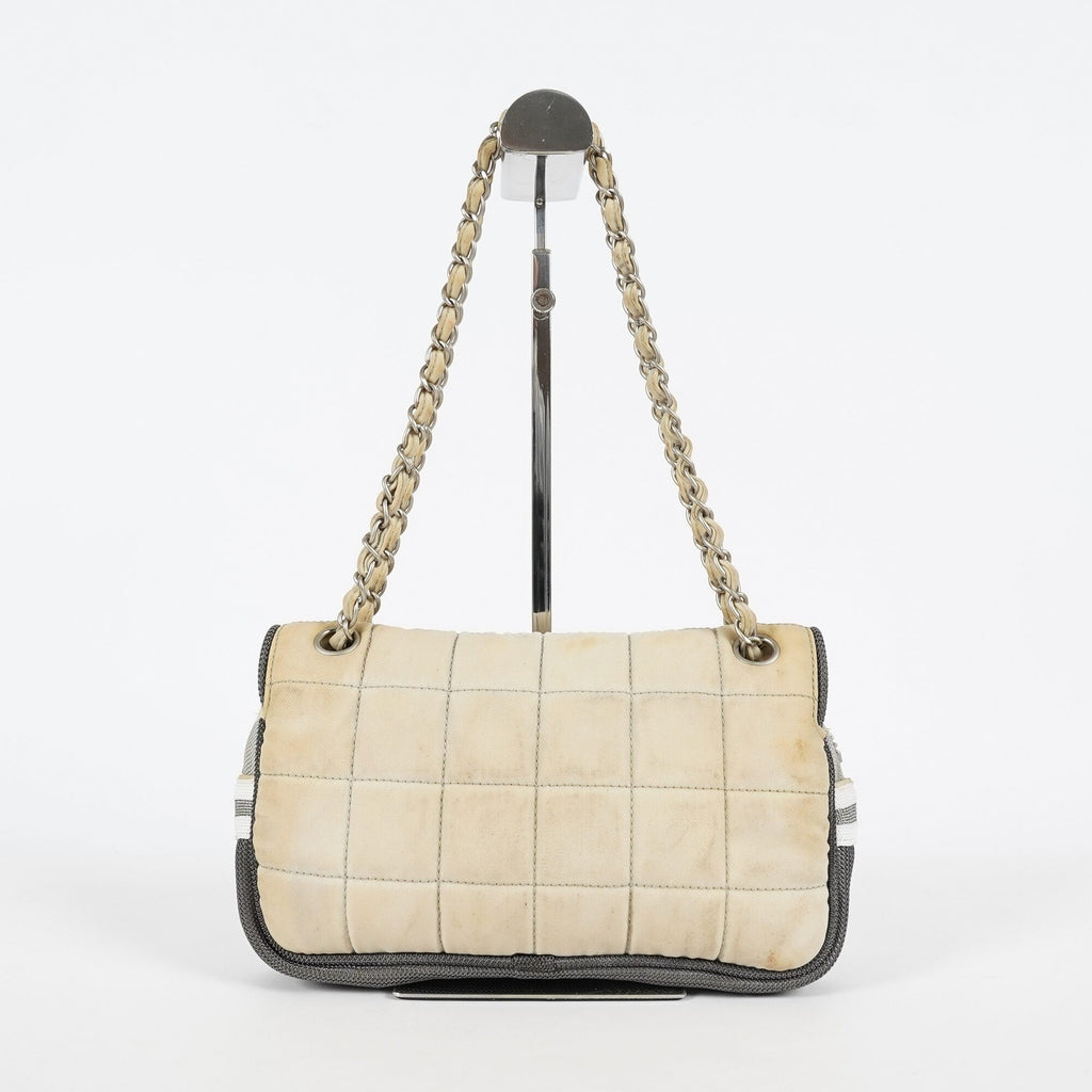 Chanel Chocolate Bar Quilted Turn Lock Shoulder Bag Beige Leather 07E317370012