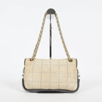 Chanel Chocolate Bar Quilted Turn Lock Shoulder Bag Beige Leather 07E317370012