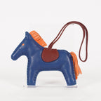 AUTH HERMES RODEO BAG CHARM AZTEC BLEU ELECTRIQUE FAUVE vintage 05E183410029