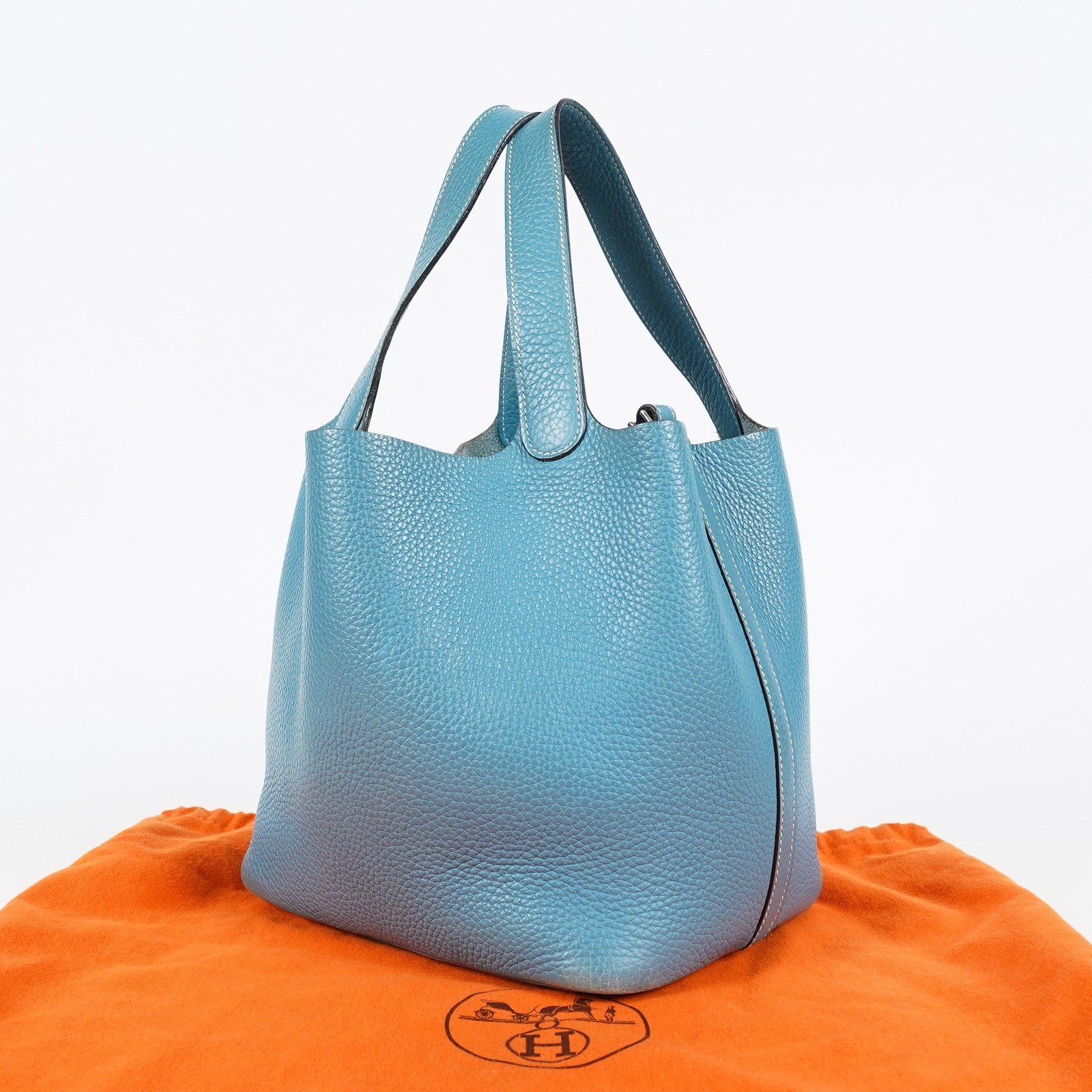 HERMES Picotin PM Blue Jean Clemence Leather Hand Tote Bag Used 07A1520592031