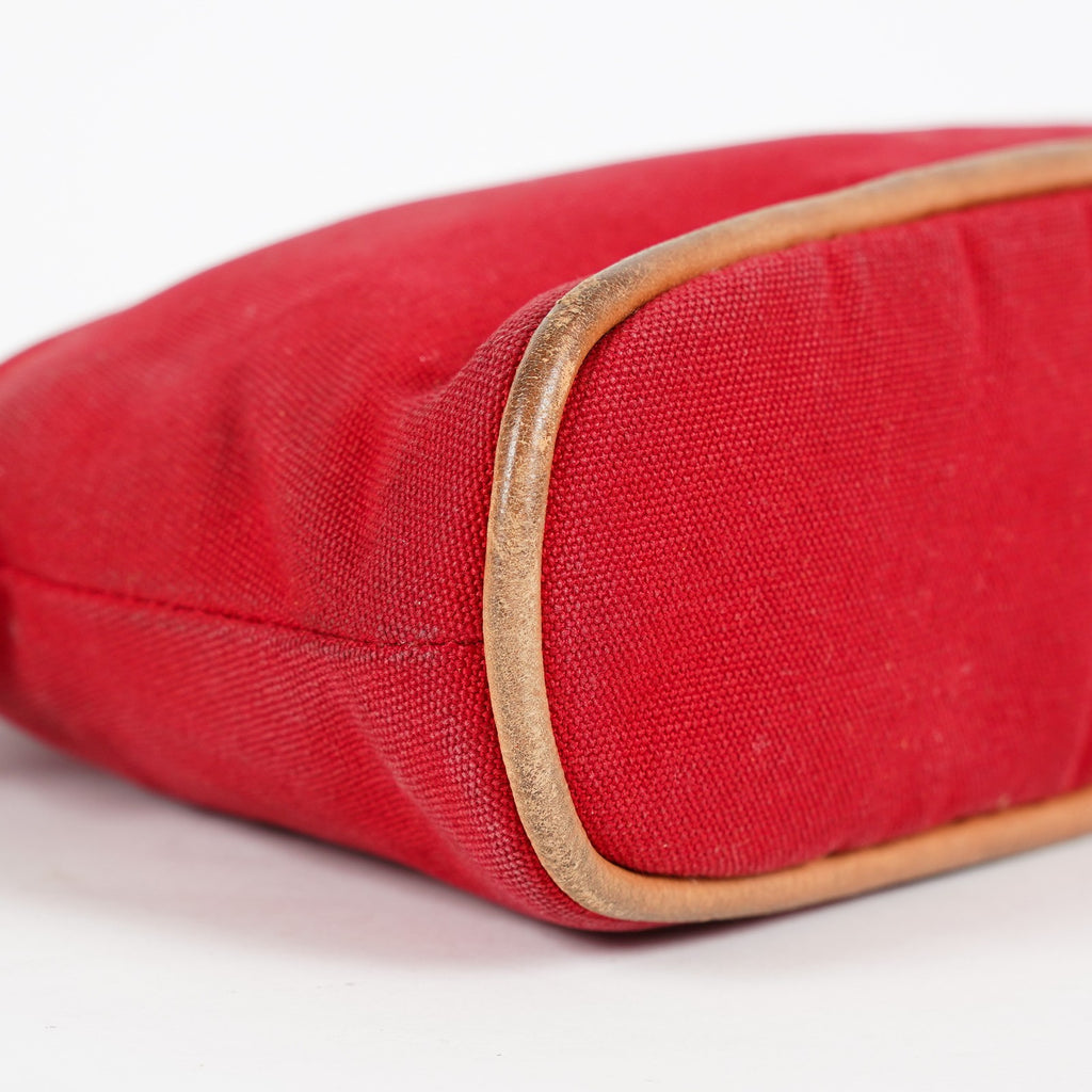 Hermes Bolide Pouch 20 Red Canvas Leather Trim Cosmetic Pouch Used 08E04605008