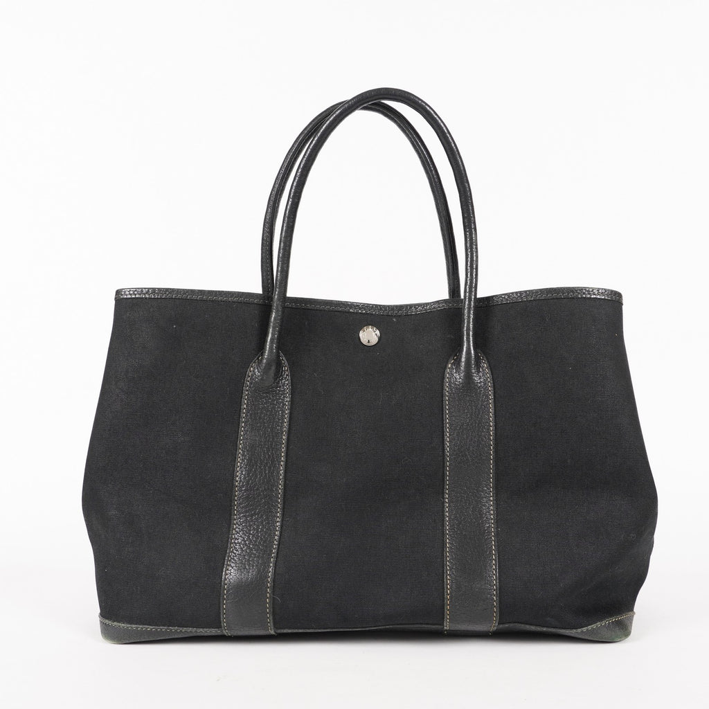 Hermes Garden Party 30 TPM Handbag Tote Leather Canvas Black 05E024290016