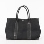Hermes Garden Party 30 TPM Handbag Tote Leather Canvas Black 05E024290016