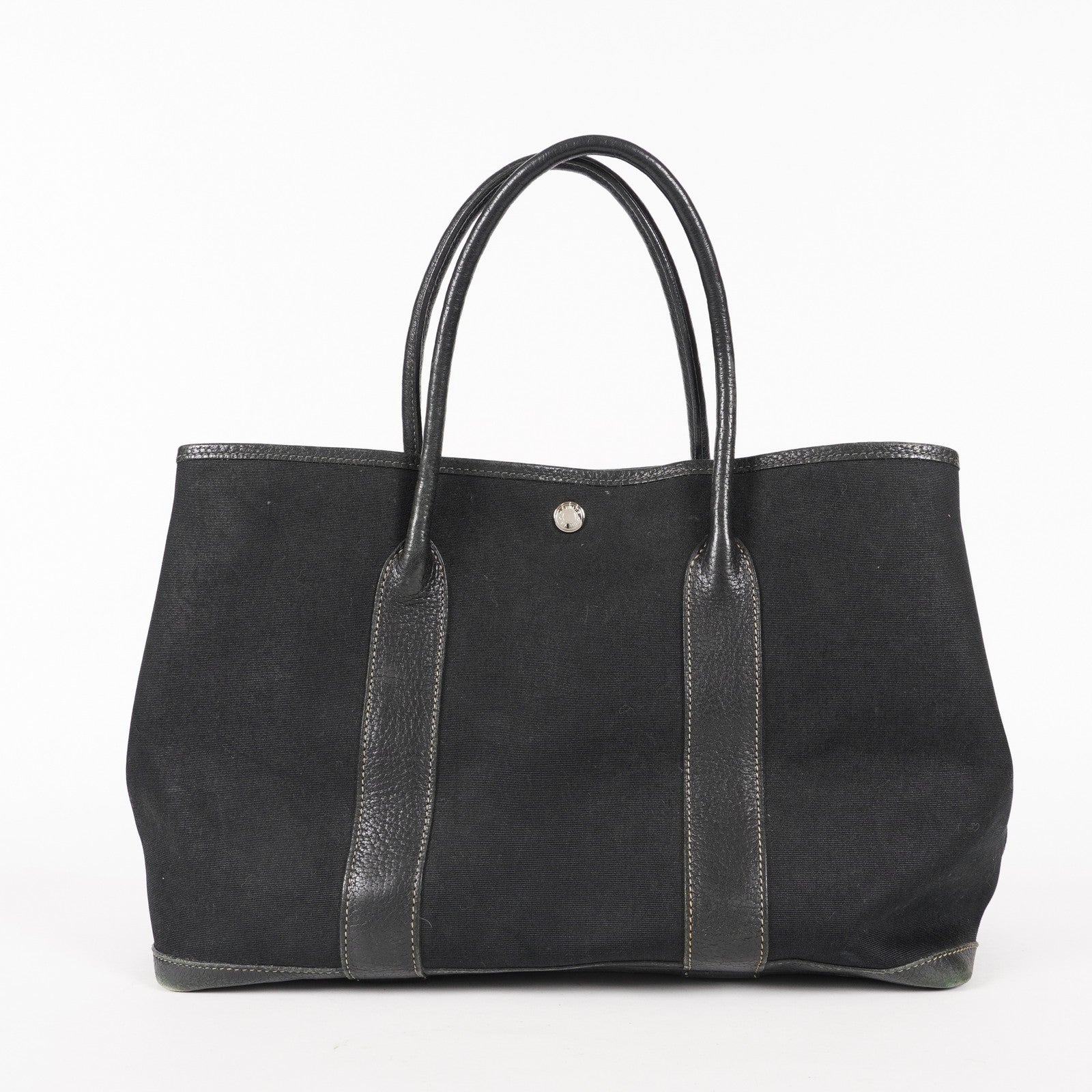 Hermes Garden Party 30 TPM Handbag Tote Leather Canvas Black 05E024290016