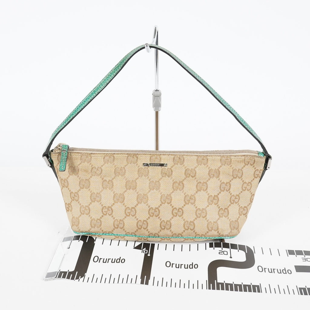 Gucci GG Canvas Boat Pochette Shoulder Bag Beige Green Used Vintage 08E012310002