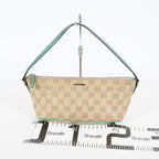 Gucci GG Canvas Boat Pochette Shoulder Bag Beige Green Used Vintage 08E012310002