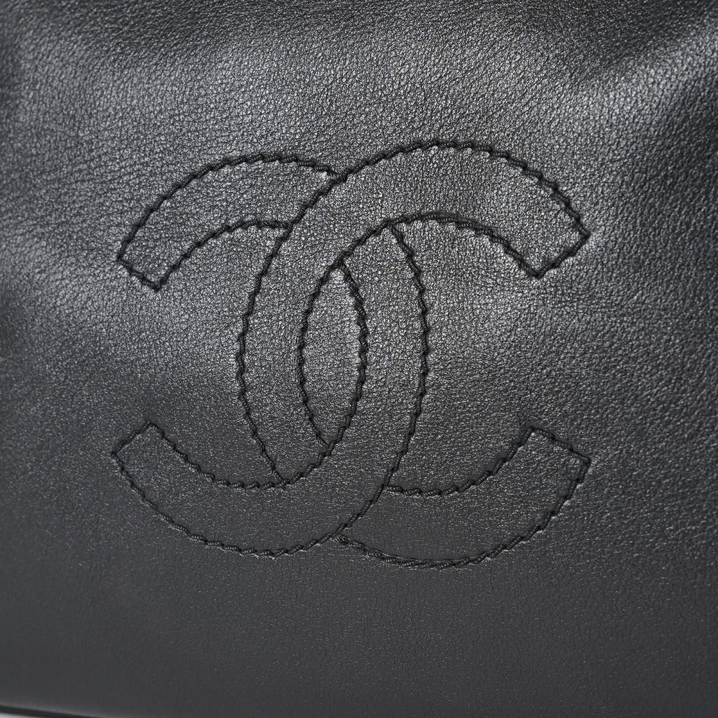 CHANEL CC Logo Tote Bag 40cm Black Leather Silver Hardware Used 07E1711440027