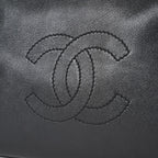 CHANEL CC Logo Tote Bag 40cm Black Leather Silver Hardware Used 07E1711440027