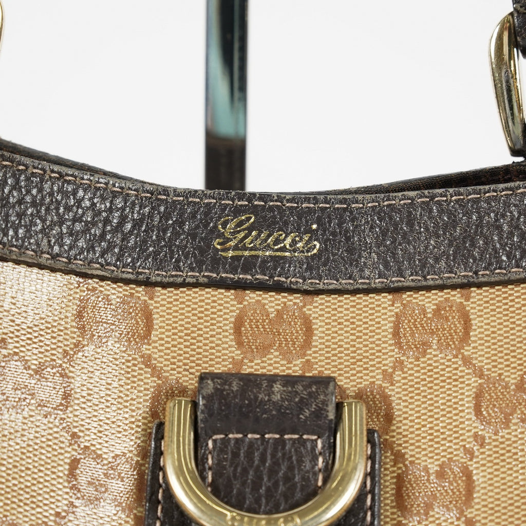 Gucci Abbey Tote Bag Beige GG Canvas Leather Shoulder Bag Vintage 09M032266016