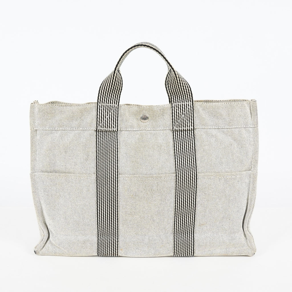 Auth Hermes Fourre-Tout MM Gray Canvas Tote Hand Bag Vintage Used 07E27825005