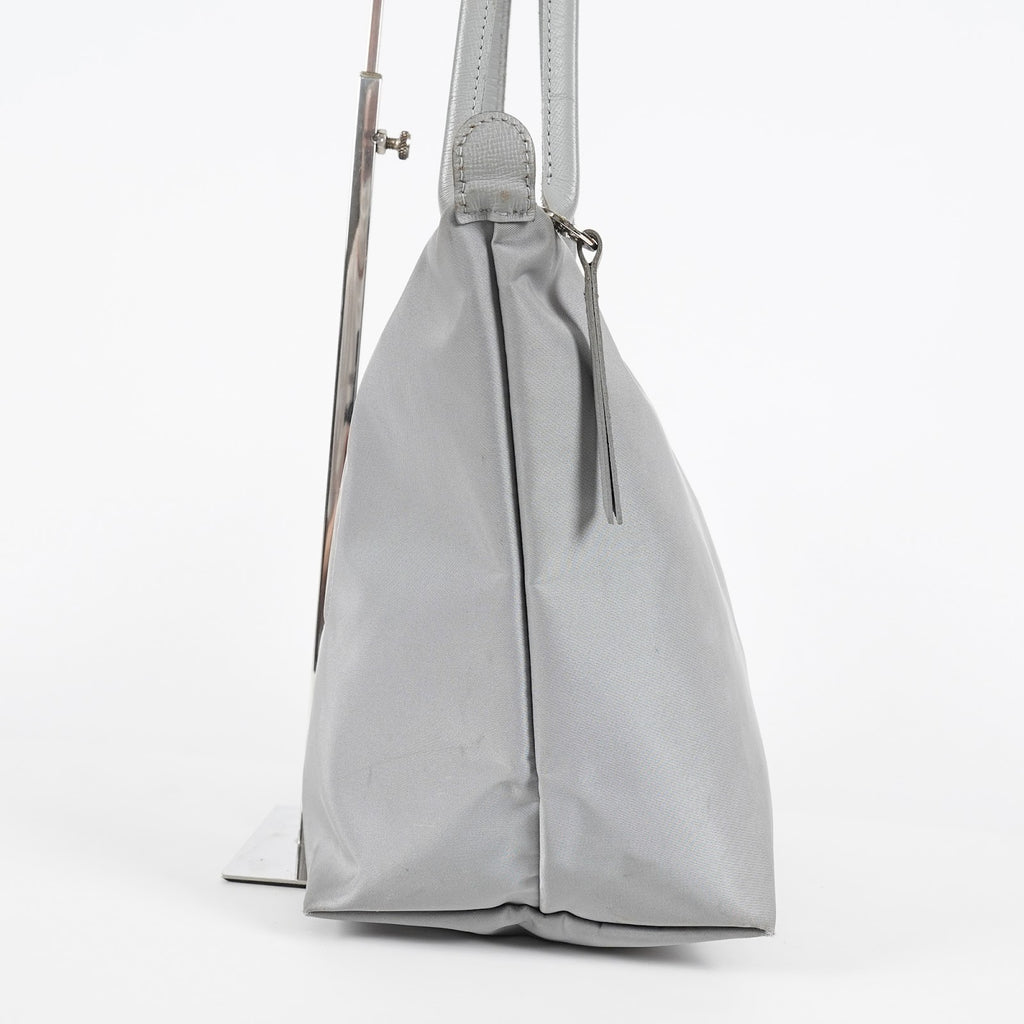 LONGCHAMP Le Pliage Nylon Shoulder Tote Gray Silver Hardware Used 08M40339917