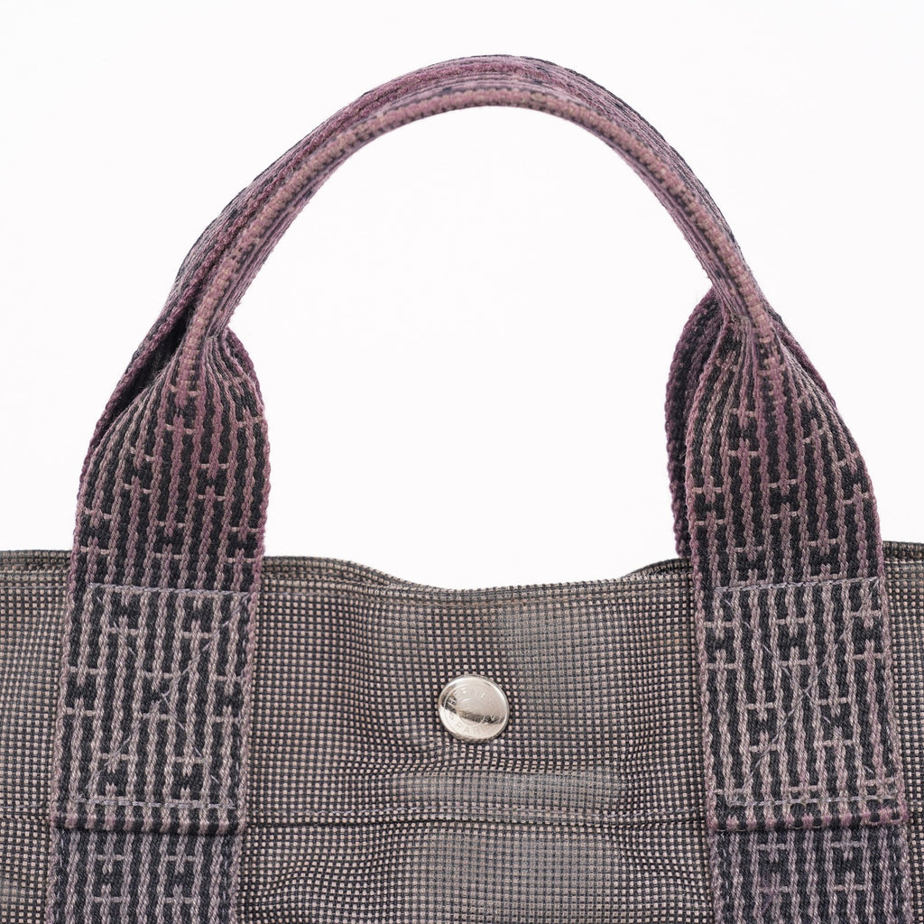Auth Hermes Herline Tote MM Gray Canvas Silver HW Vintage Purse Used 07E22605005