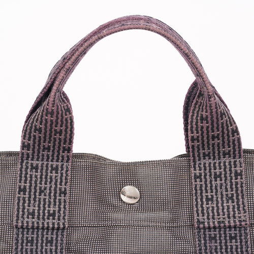 Auth Hermes Herline Tote MM Gray Canvas Silver HW Vintage Purse Used 07E22605005