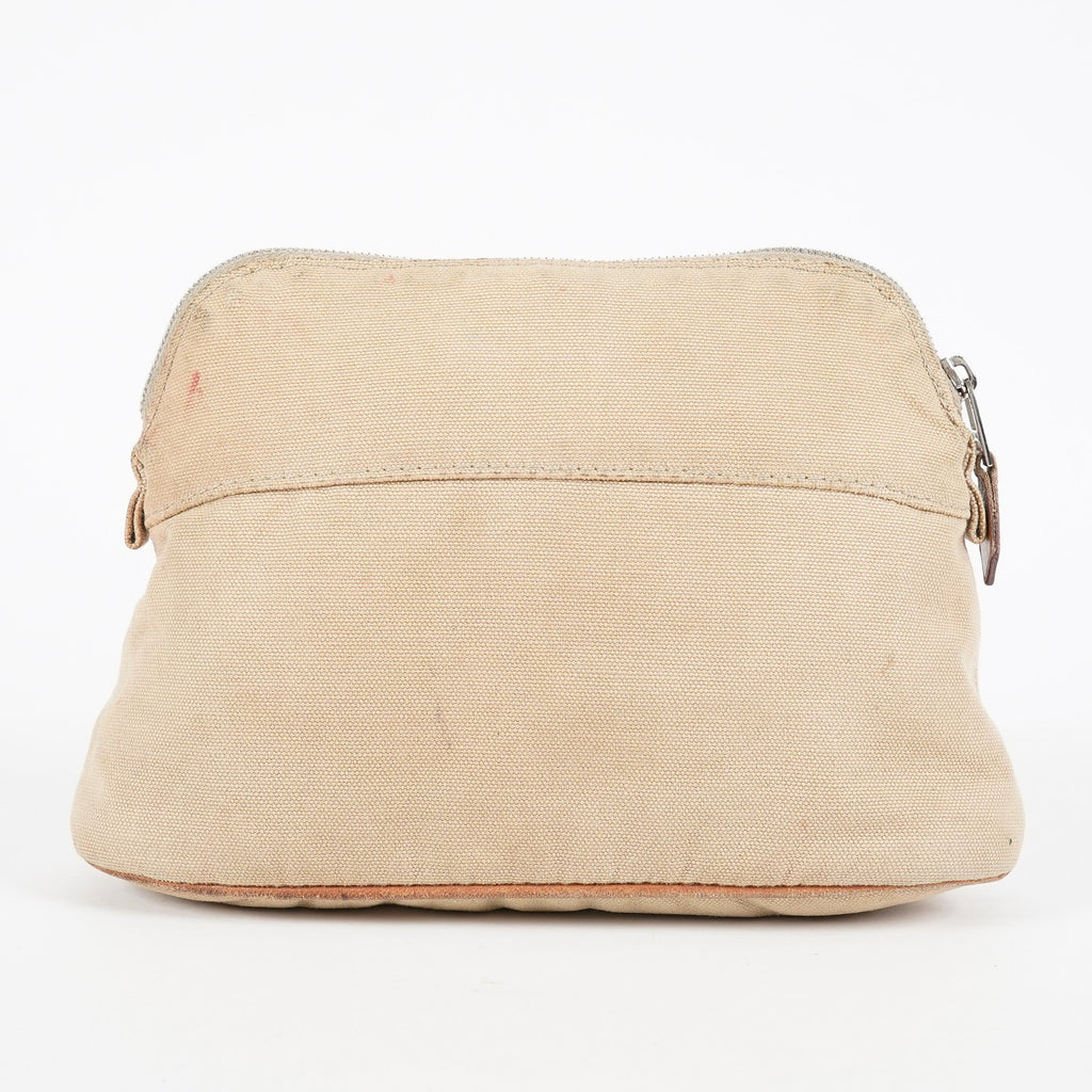 Hermes Bolide Pouch 21 Beige Canvas Leather Cosmetic Pouch Used 08E23495007