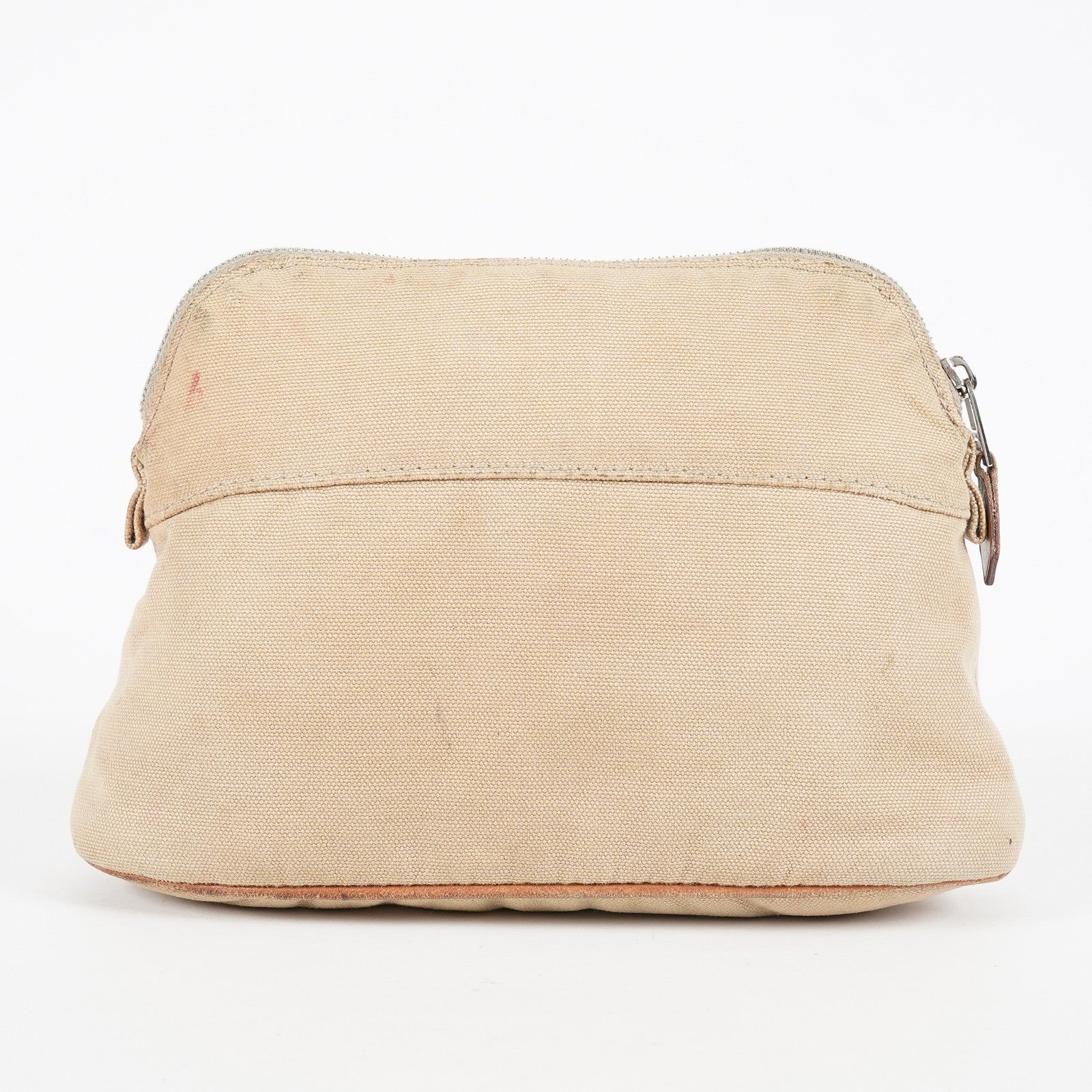 Hermes Bolide Pouch 21 Beige Canvas Leather Cosmetic Pouch Used 08E23495007