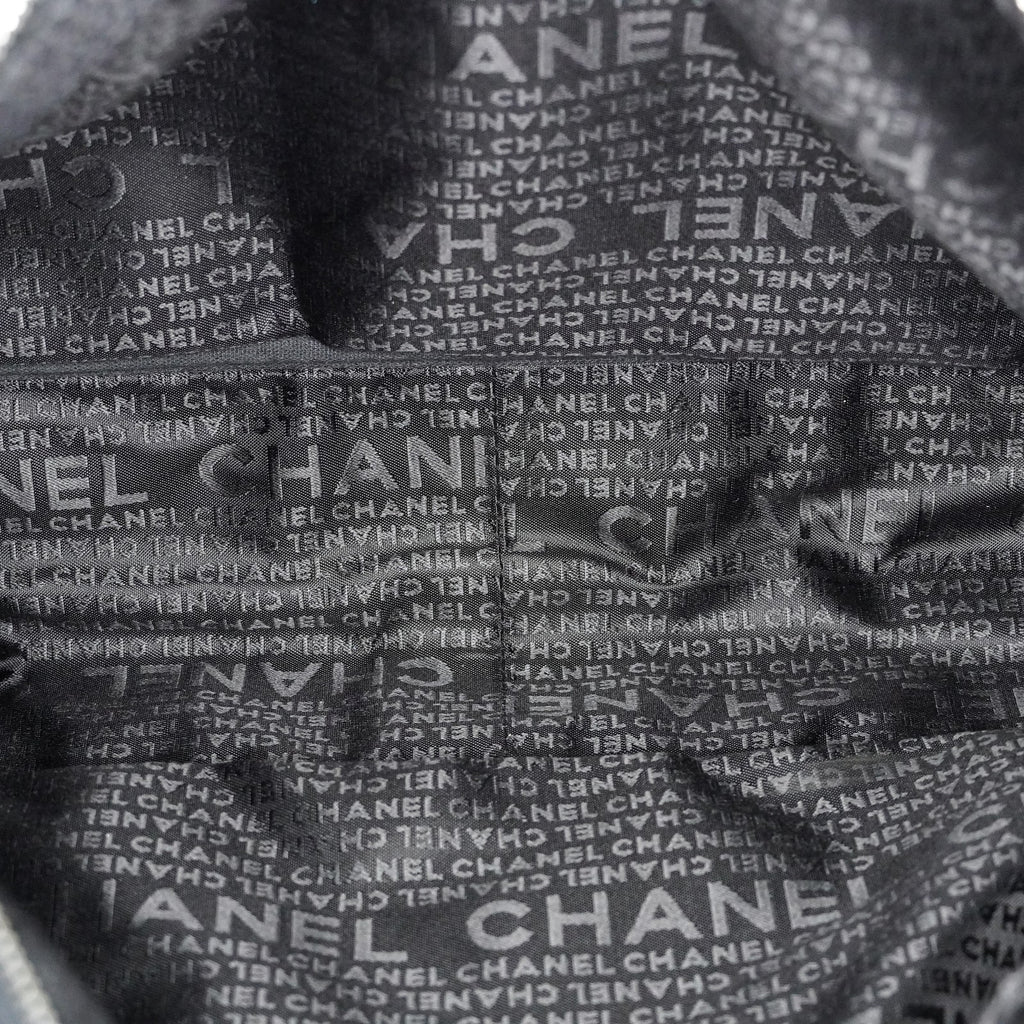 CHANEL Chocolate Bar Nylon Mini Boston Handbag Black Silver HW Used 07E314180008