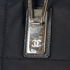 CHANEL Chocolate Bar Nylon Mini Boston Handbag Black Silver HW Used 07E314180008
